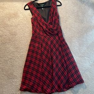 Elegant Lauren Ralph Lauren Red Plaid V Neck Wrap Flared Pleated Lined Dress